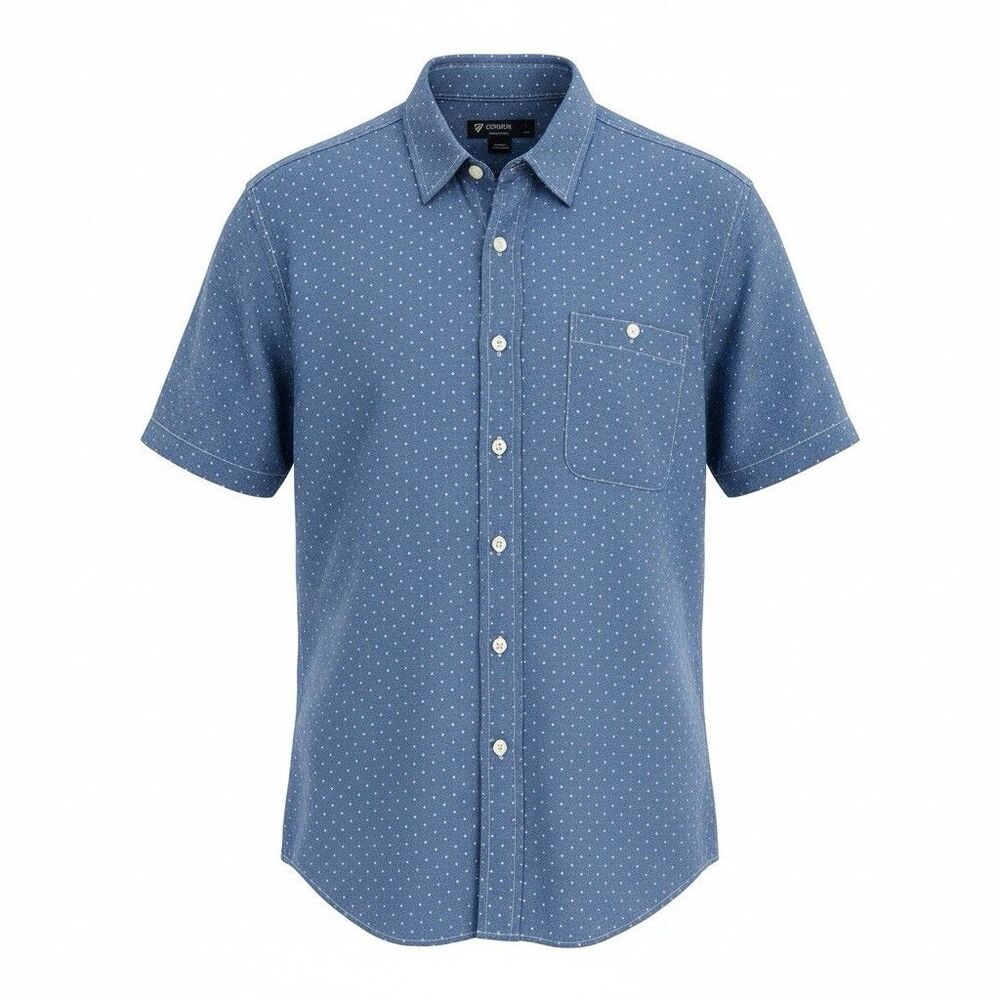 Cremieux Classics Men's Short Dot Sleeve Shirt Large Blue Solid Cotton NWT $80